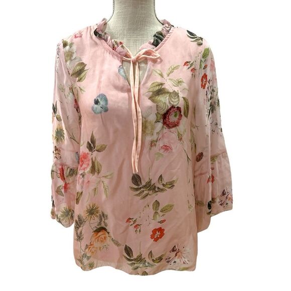 NWT Lola Made in Italy Silk Pink Floral Blouse Size S - Picture 1 of 5